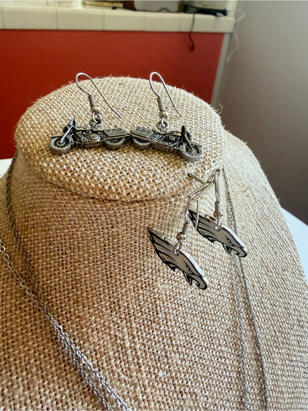 Philadelphia Eagles & Silver-Tone Motorcycle Earrings